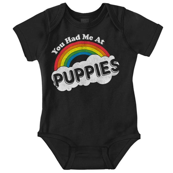 Had Me At Puppies Funny Rainbow Dog Romper Boys or Girls Infant Baby Brisco Brands 12M