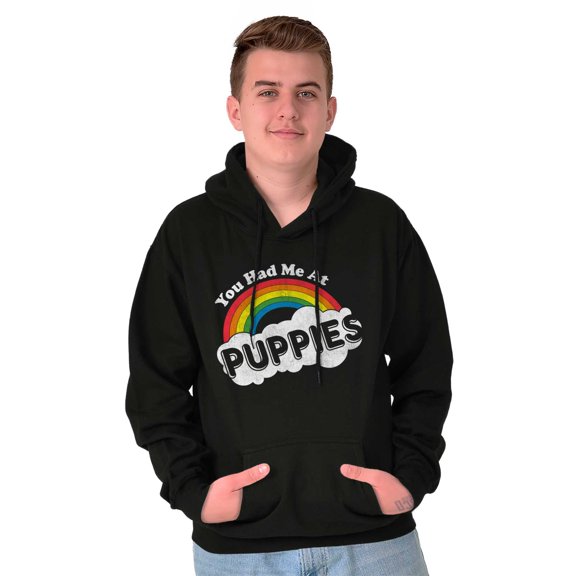 Had Me At Puppies Funny Rainbow Dog Unisex Plus Fleece Graphic Hoodie Brisco Brands 2X