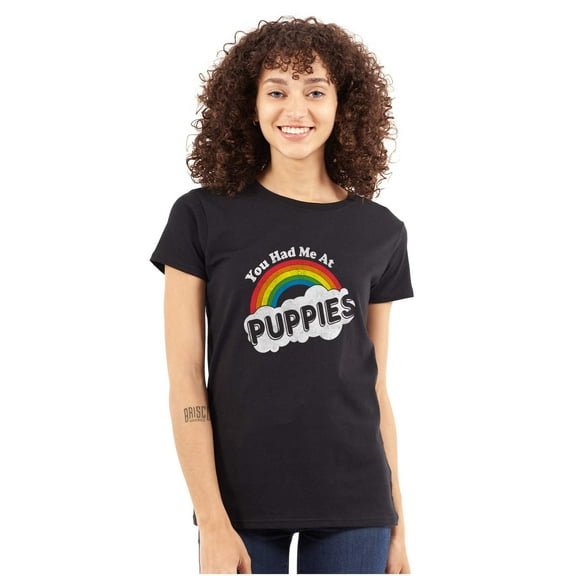 Had Me At Puppies Funny Rainbow Dog Womens Fitted Plus Size Graphic Tee Brisco Brands 2X