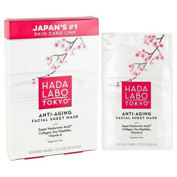 Hada Labo Tokyo Anti-Aging Facial Sheet Mask, Spa Face Mask Firms & Hydrates, 4 ct