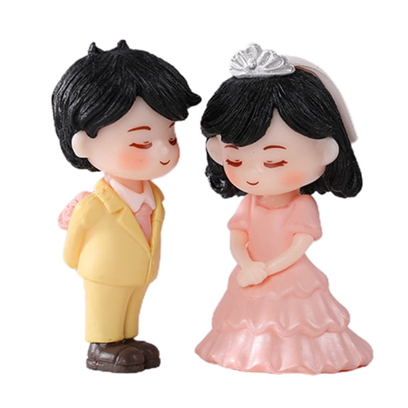 Hadanceo 1 Pair Couple Figurine Cartoon Shape Plastic Miniature Wedding Dress Lover Sculpture Marriage Supplies