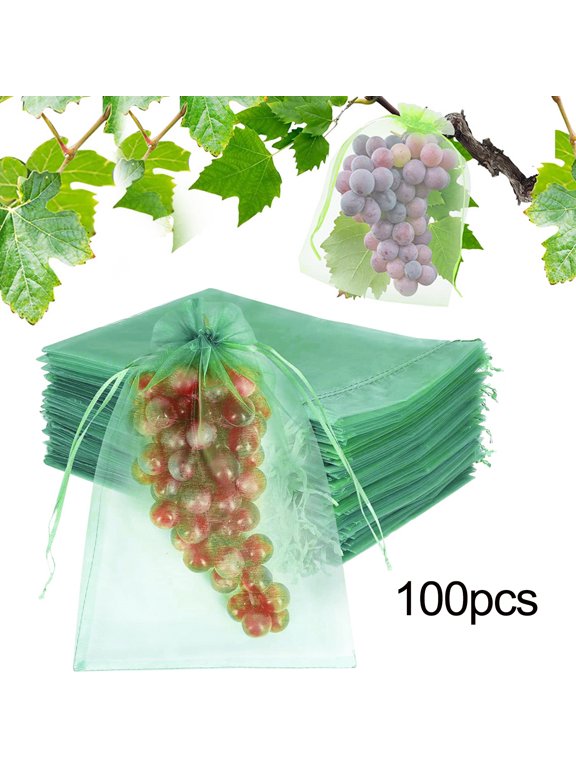 100Pcs Fruit Mesh Bags Drawstring Netting Cover Mesh Fruit Protectors Bird proof Fruit Bags Strawberry Blueberry Bags