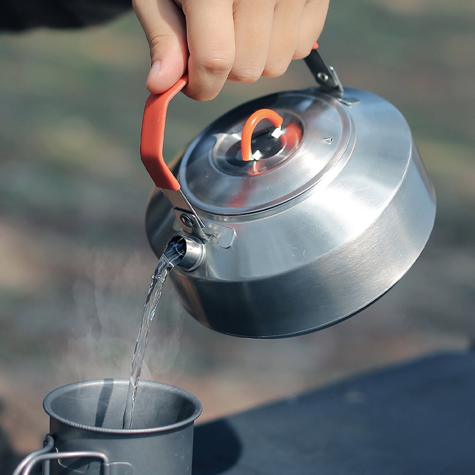 Hadanceo 1L Camping Coffee Pot Kettle with Silicone Handle Compact Size