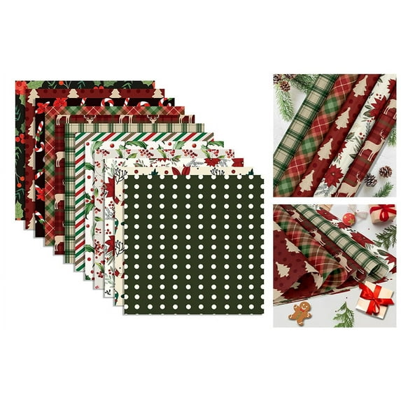 Hadanceo 24Pcs/Set Double-Sided Merry Christmas Scrapbook Paper Christmas Flower Xmas Tree Elk Patterned Paper Green Red Decorative Craft Paper