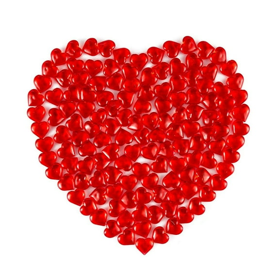 Hadanceo 250Pcs Acrylic Heart Faux Crystal,Translucent Heart-shape Fake Gems Vase Filler for DIY,Table Scatter Valentine's Day Wedding Party Decor,Red
