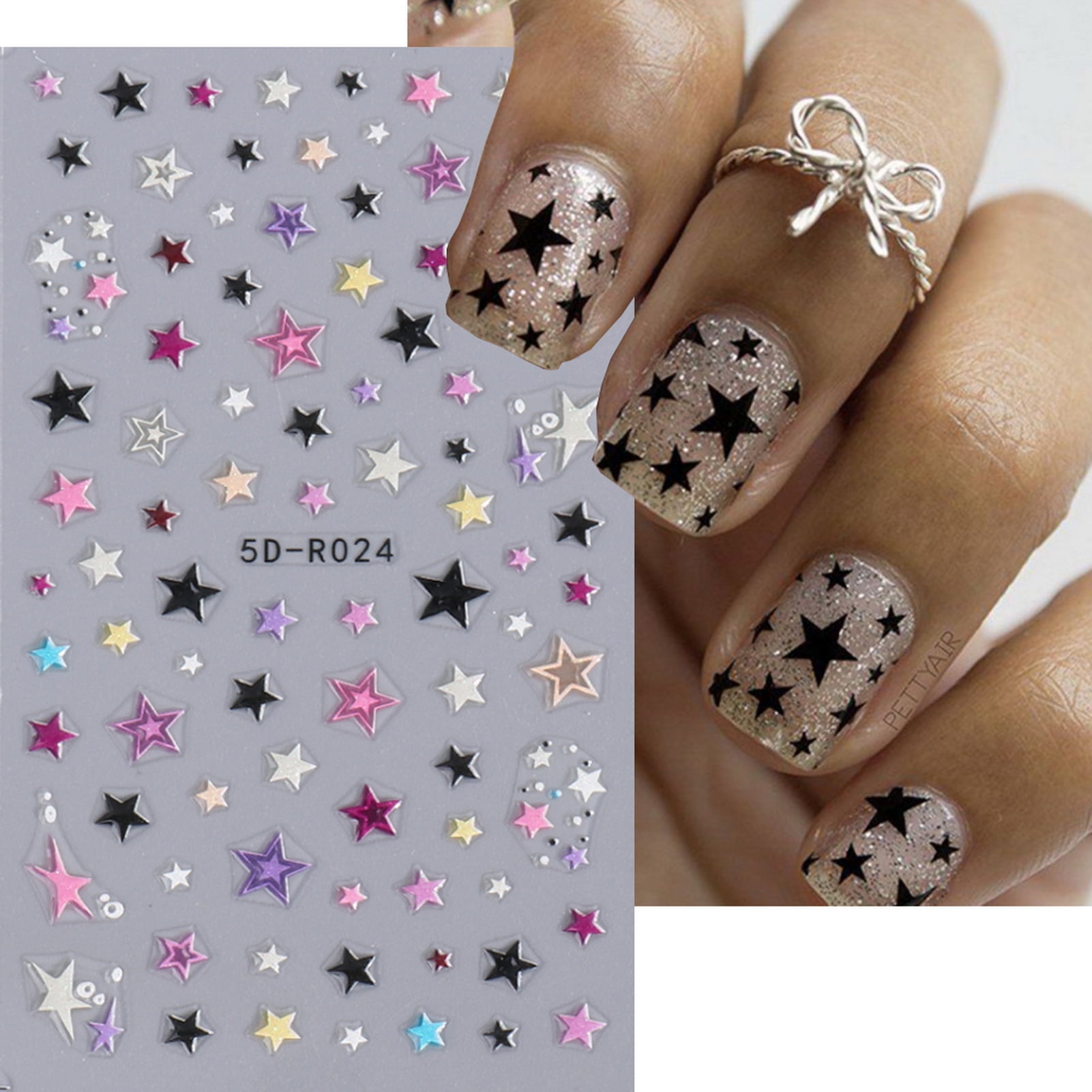 Hadanceo 5D Stereo Nail Stickers Pentagram Butterfly Design Fine ...