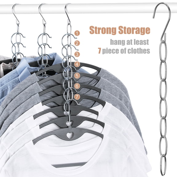 Hadanceo 6/10Pcs Collapsible Metal Chain Clothes Hanger Organizer with 7 Slots Multiple Hangers in One Vertical Space Saving Hanger Multifunctional Closet Organizer
