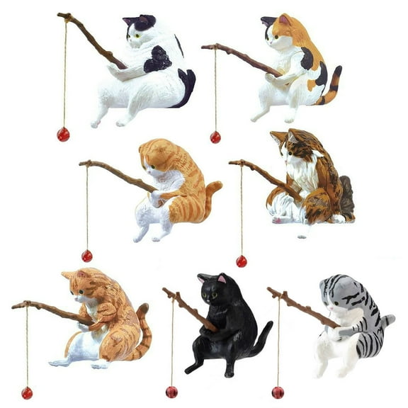 Hadanceo 7Pcs Adorable Cat Ornaments Fish Tank Decorations Realistic Funny Posture Aquarium Landscaping Kitty Animal Model Statues 7pcs