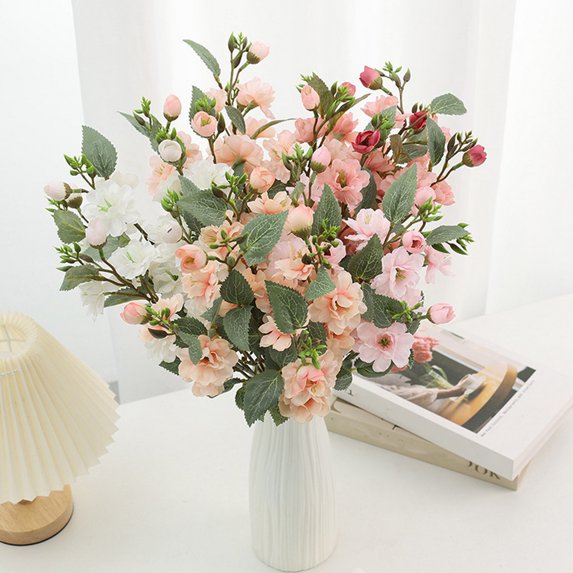 Hadanceo Artificial Flowers Simulation 5 Heads Roses Long-lasting Natural-Looking Realistic Lifelike Vibrant Colored Flowers