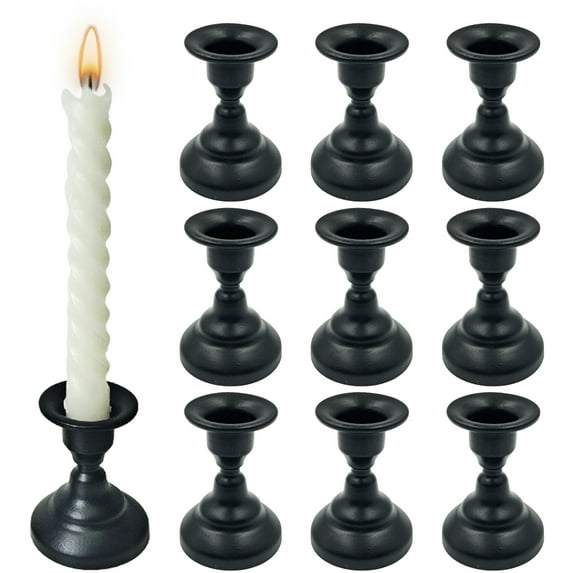 Hadanceo Candle Holder High Strength Rust-proof Simple Style Stable Base Retro Appearance Decorative Iron Candle Display Stand Dining Table Ornament Home Supplies Black