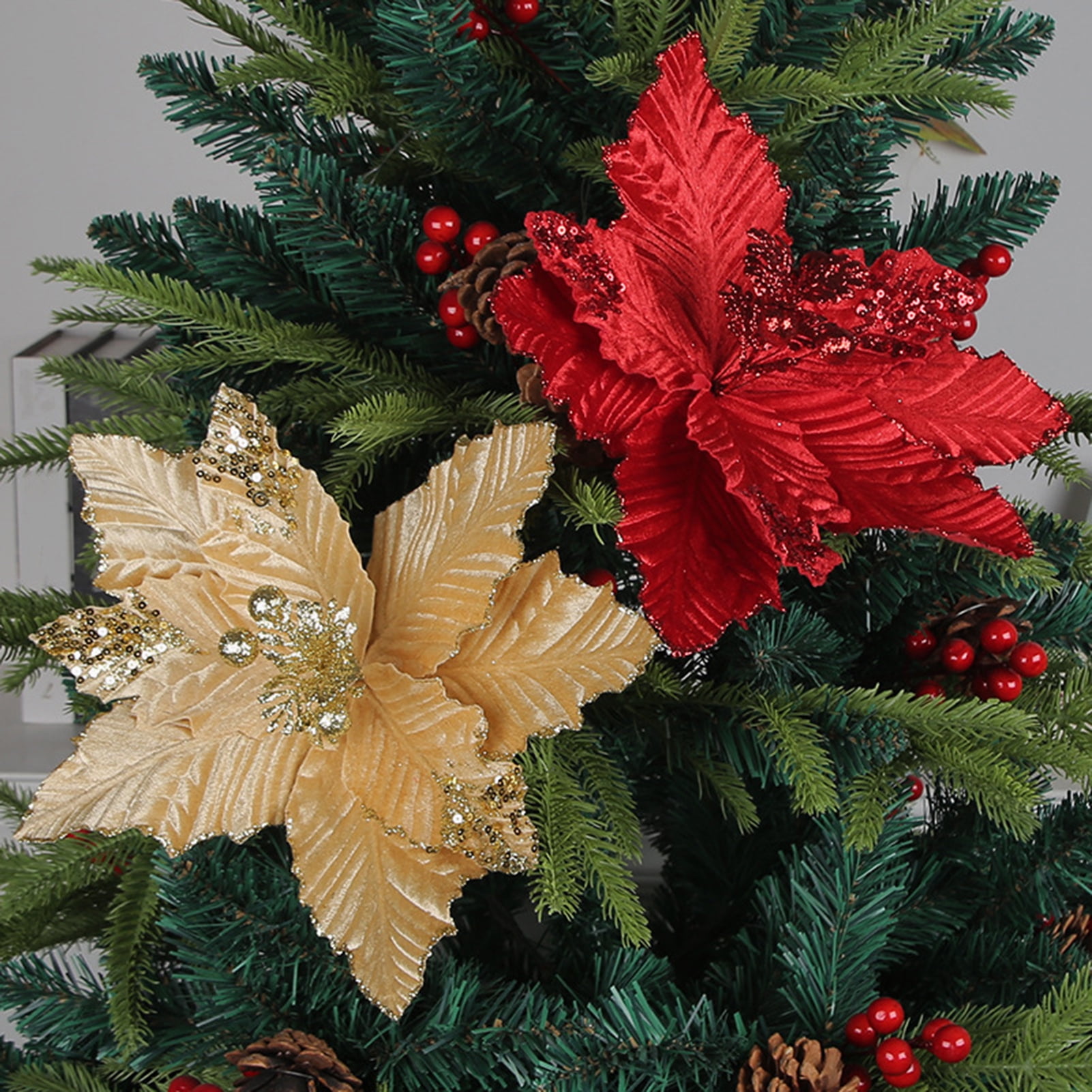 Hadanceo Christmas Artificial Flower Longlasting Christmas Tree Shiny