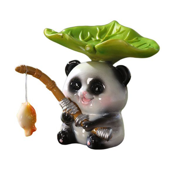 Hadanceo Fishing Animal Figurine,Resin Cartoon Animal Sculpture Painted,Fishing Animal Statue for Fish Tank Home Office Desk,Panda