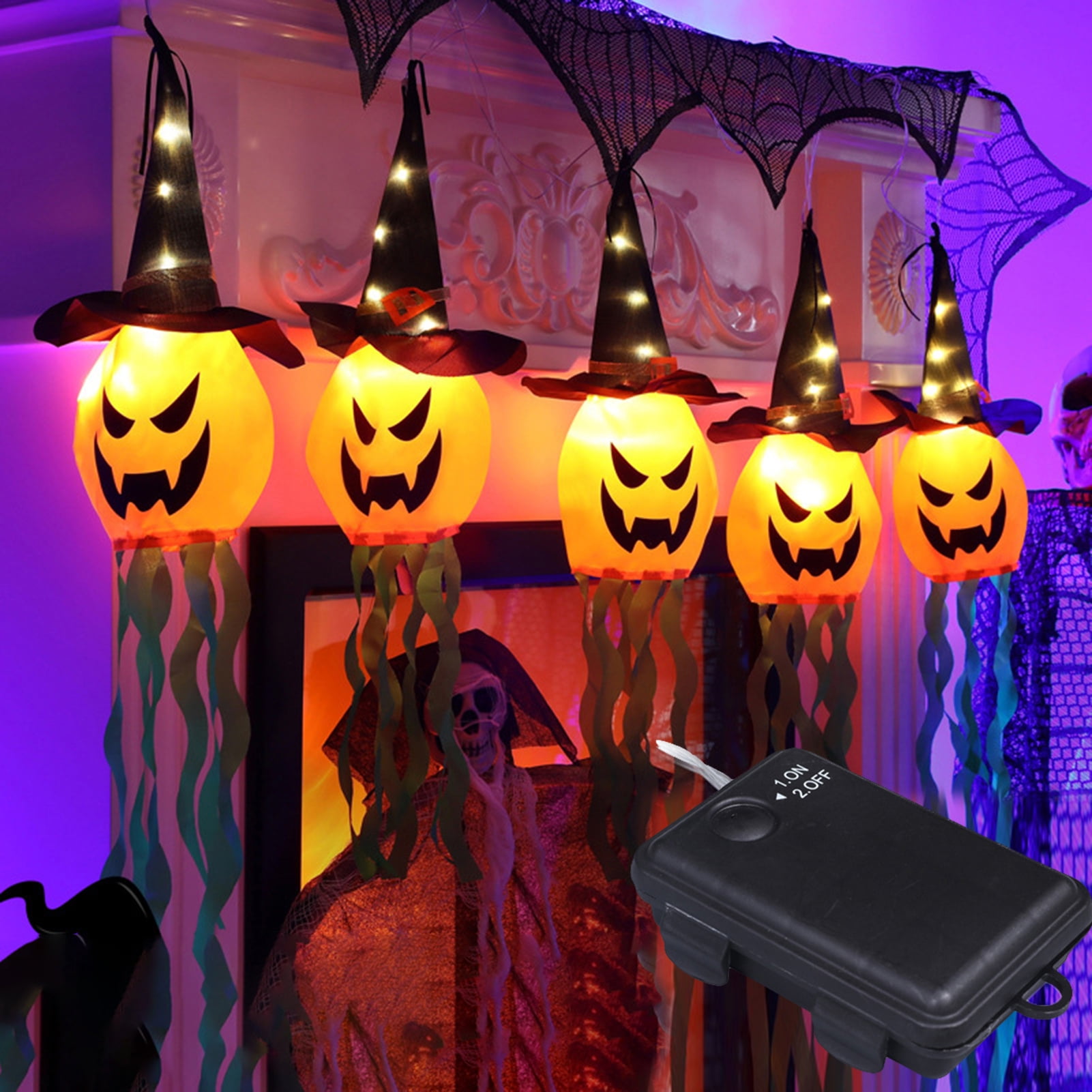 Hadanceo Halloween String Light Wizard Hat Pumpkin Ghost Waterproof