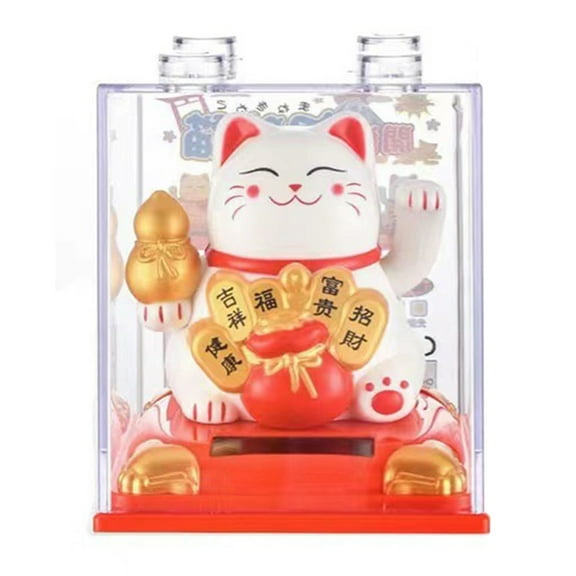 Hadanceo Lucky Cat Mold Cartoon Solar Powered Good Symbolism Swing Arm Lucky Cat Waving Fortune Figurine Cat Decoration