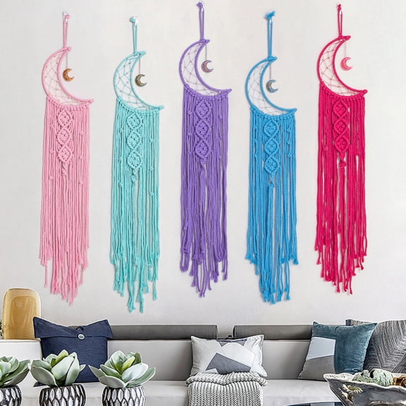 Hadanceo Nordic Style Moon Dream Catcher Pendant Wall Decor Long Tassel Hanging Ornament Teen Girls Room Decor