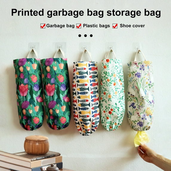 Hadanceo Plastic Bag Holder Printing High Capacity Multi-use Waterproof Elastic Mouth Closure Storage Washable Wall Mounted Grocery Bag Holder for Home