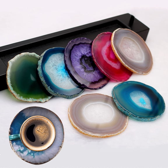 Hadanceo Polished Dyed Coaster Compact Stone Natural Agate Sliced Coaster Desktop Decor