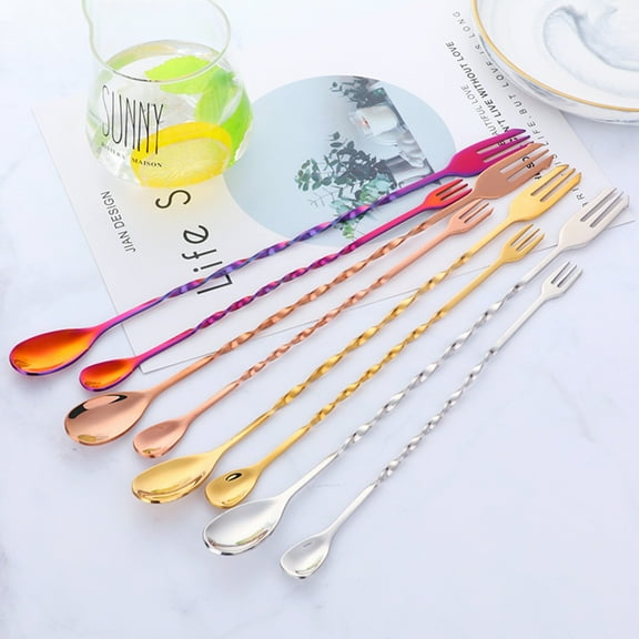 Hadanceo Stirring Spoon Stainless Steel Double Head Long Handle Easy to Clean Food Grade Cocktail Stirrer Bar Bartender Essential for Gift
