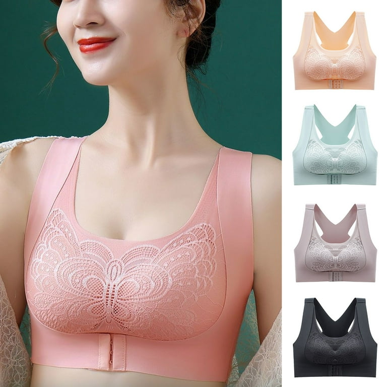 Hadanceo Women Cross Beauty Back Front Closure Seamless Lace Sport Bra Hump  Back Correction Push Up Elastic Breathable Decor Lady Brassiere