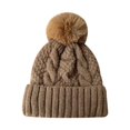 thumbnail image 1 of Hadanceo Women Fall Winter Hat Thickened Knitted Soft Elastic Warm Anti-slip Ear Protection Plush Ball Decor Twisted Pattern Outdoor Cap, 1 of 11