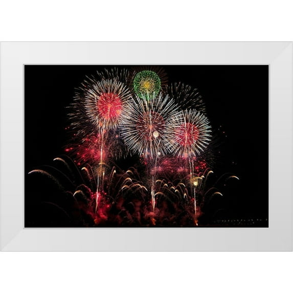 Haddad, Sheila 14x11 White Modern Wood Framed Museum Art Print Titled - An exploding display of fireworks in Nagano City-Japan