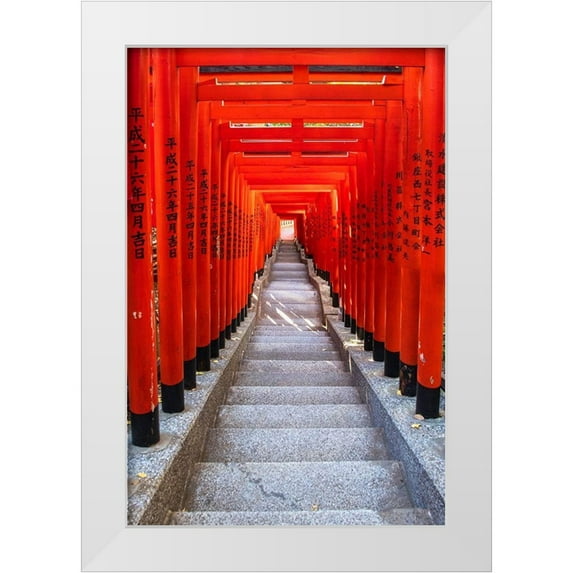 Haddad, Sheila 23x32 White Modern Wood Framed Museum Art Print Titled - Famous Torii-or gates of the entrance to the Hie Shrine in Tokyo-Japan