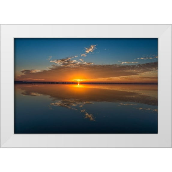 Haddad, Sheila 24x17 White Modern Wood Framed Museum Art Print Titled - Stunning colors of sunrise and clouds reflected on Lake Hancock from Circle B Bar Preserve-Florida