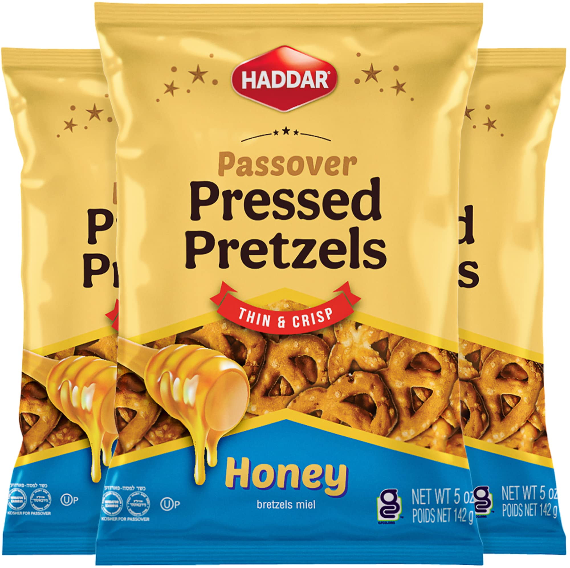 Haddar Gluten Free Pressed MSF2 Honey Pretzels, 5oz (3 Pack) Thin