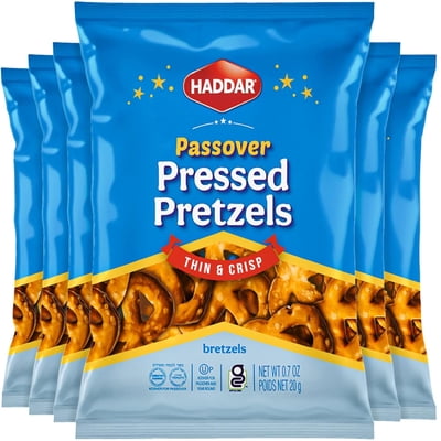 Haddar Gluten Free Pretzels, 0.7oz (6 Pack) | Pressed Pretzels | Individual Snack Packs | Low Calorie Snack | Kosher for Passover