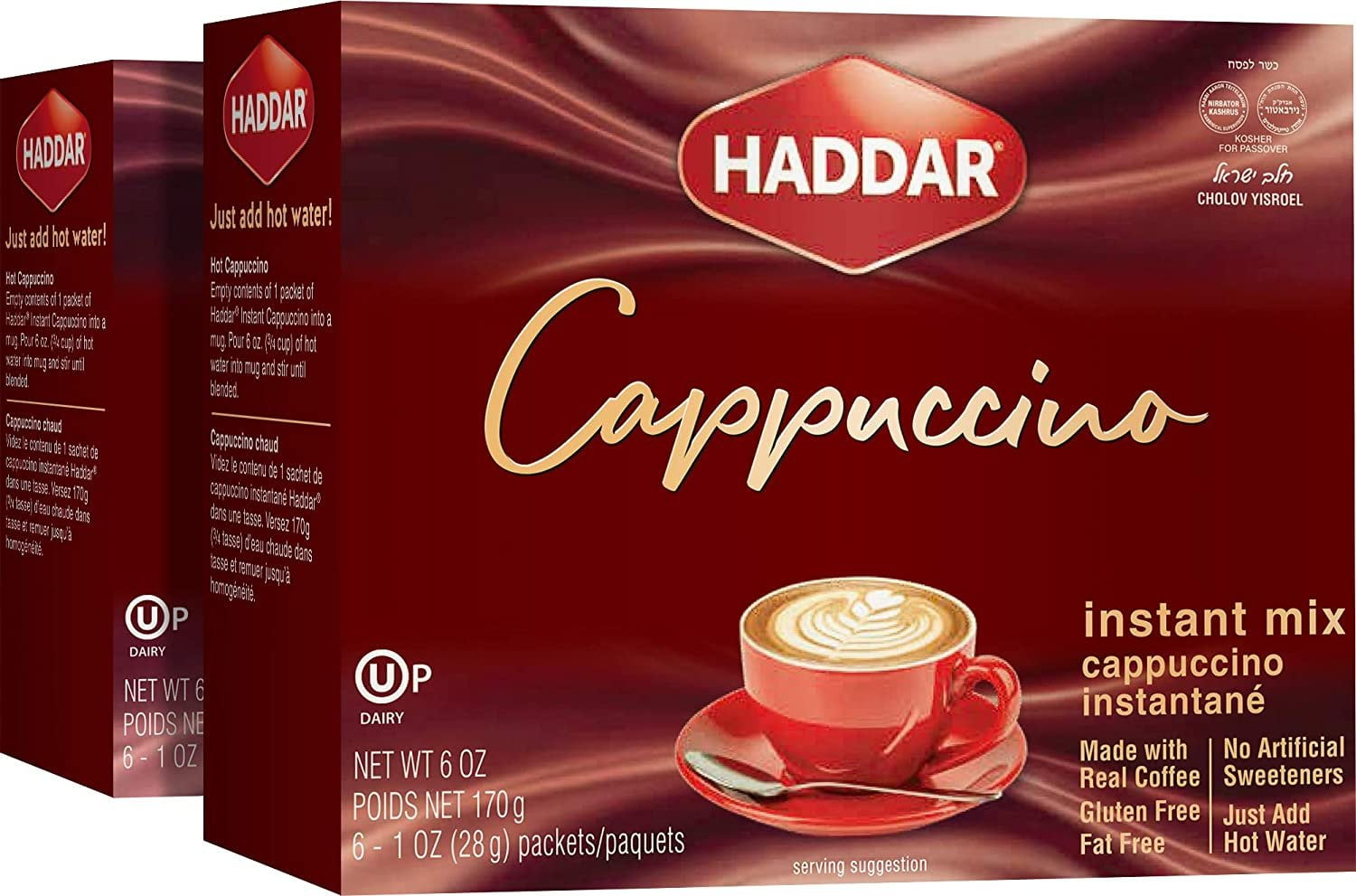 Haddar Instant Dairy Real Cappuccino Mix, 6oz 2 Pack 12 Packets , Made