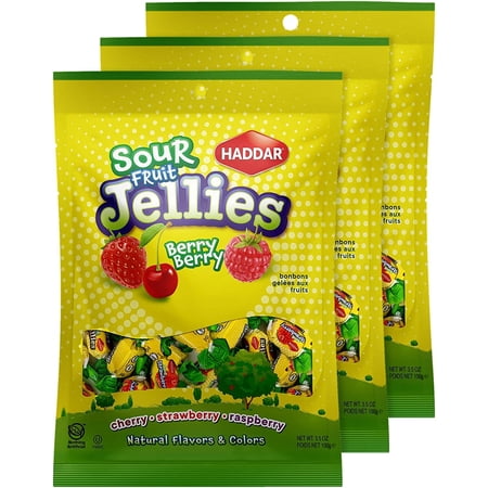 Haddar Sour Cherry, Strawberry and Raspberry Fruit Jellies 3.5oz 3 Pack, Gluten Free, Nothing Artificial