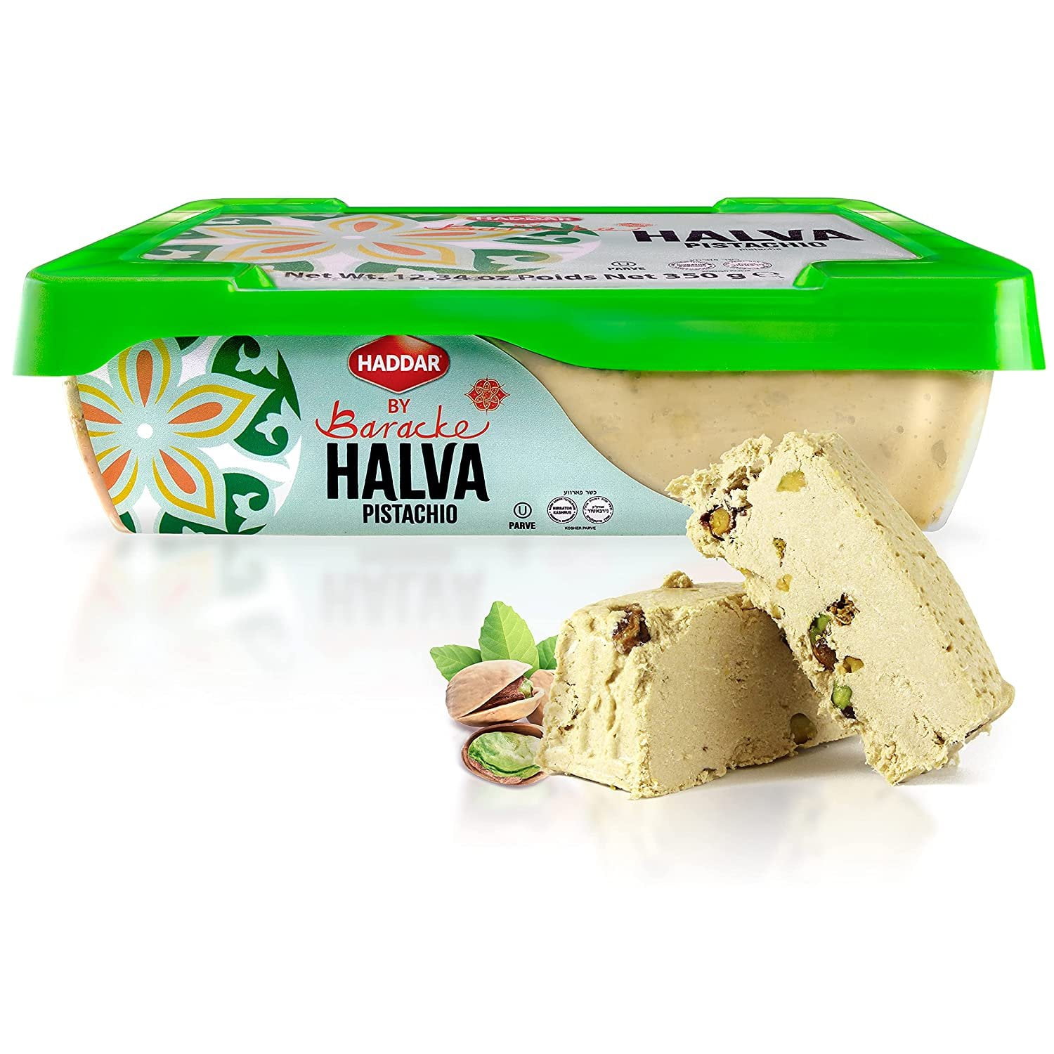 Haddar by Baracke Pistachio Halva, 12.34oz  A Fine Sesame Seed Paste Dessert Made with Tahini, Gluten Free, Vegan, Kosher
