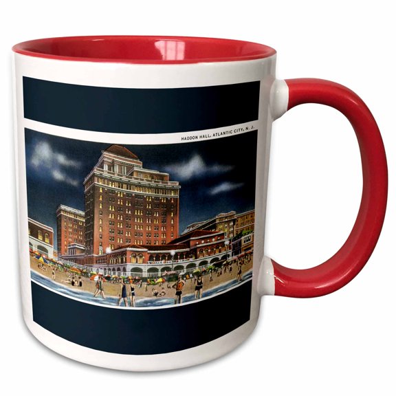3drose, Haddon Hall, Atlantic City, New Jersey Beach Scene, 11oz Two-tone Red Mug