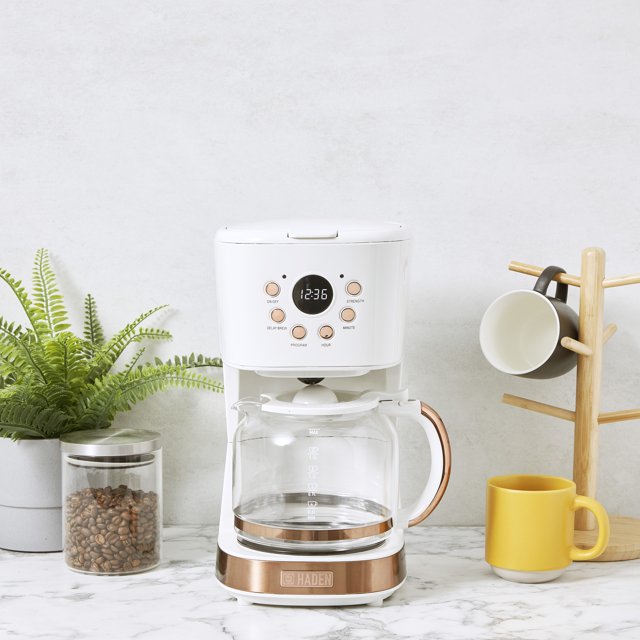 Haden 12Cup Programmable Coffee Maker, Ivory / Copper 75092
