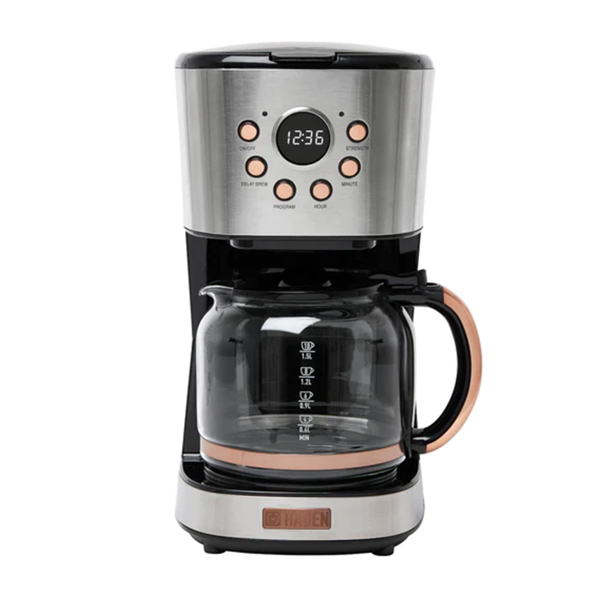 Haden Coffee Machine 12 Cup Programmable Coffee Maker Steel Copper