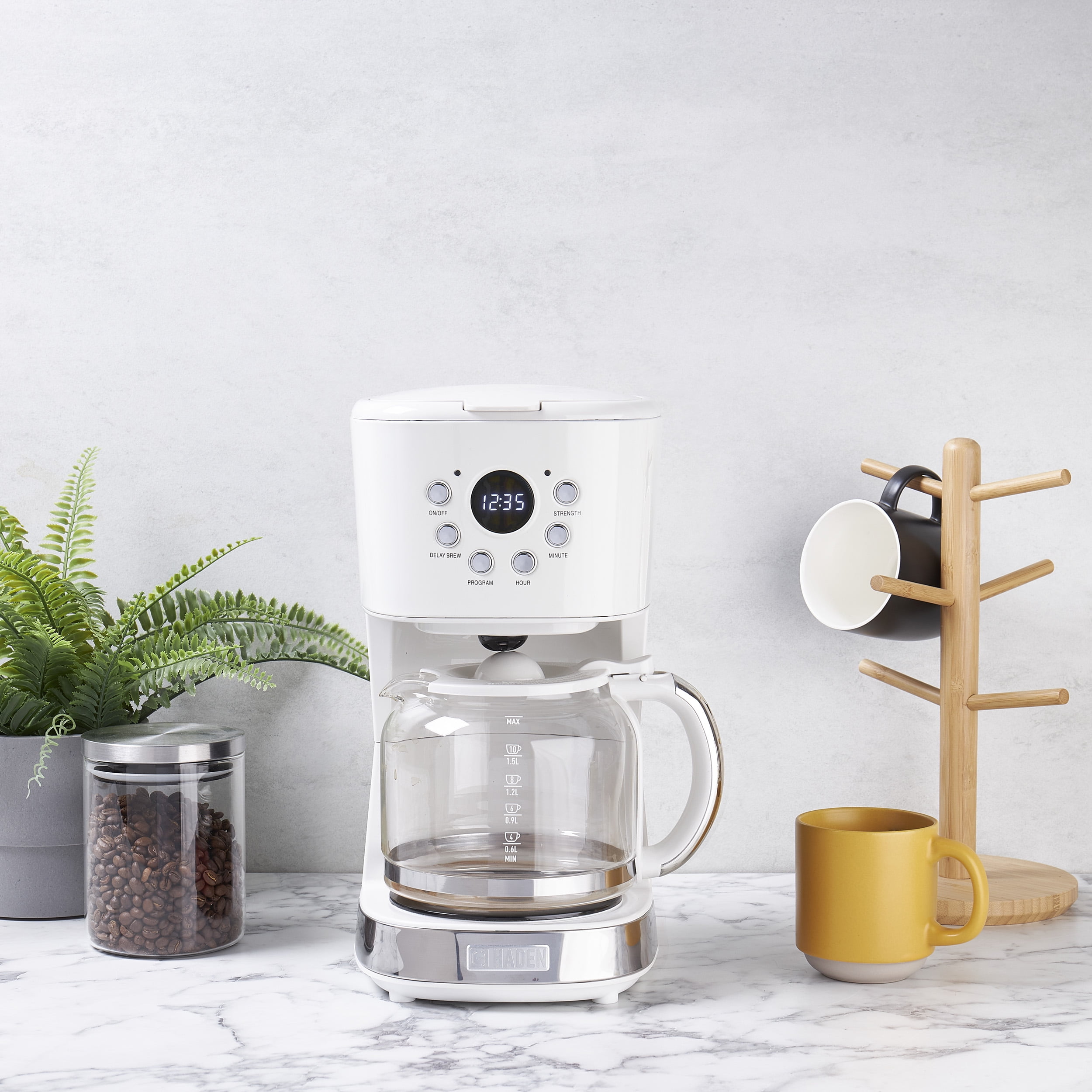 Open Box Haden 12 Cup Programmable Coffee Maker w/ Brew Strength Control, Ivory