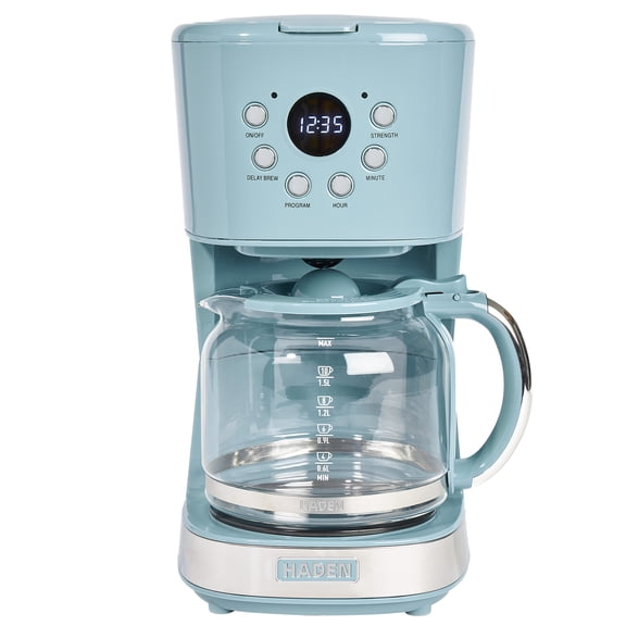 Open Box Haden Brighton 12 Cup Sleek Modern Nautical Coffee Maker, Sky Blue