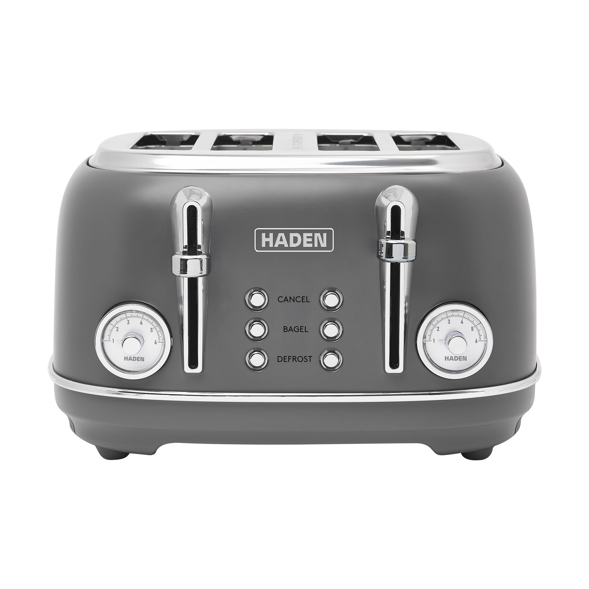 Haden Chelsea Stainless Steel 4 Slice Toaster w/Extra Wide Slots, Grey