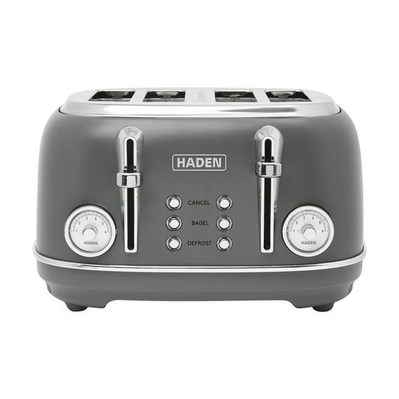 Haden Chelsea Stainless Steel 4 Slice Toaster w/Extra Wide Slots, Grey