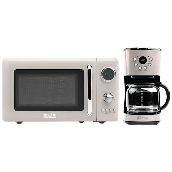 Haden Coffee Machine 12 Cup Drip Coffee Maker & 700W Digital Microwave Oven, Putty/Chrome
