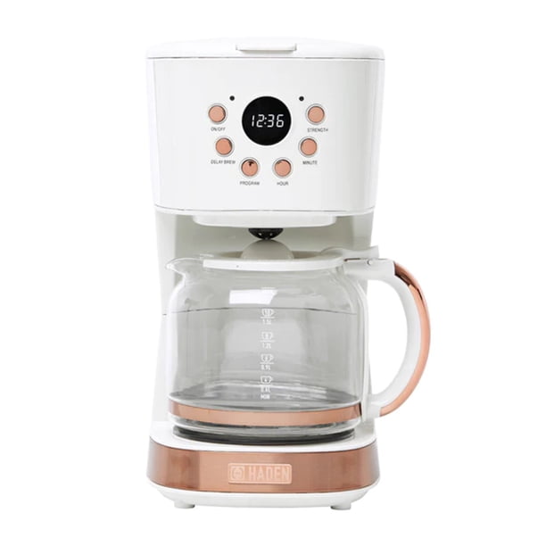 Haden Coffee Machine, 12 Cup Programmable Coffee Maker, Ivory & Copper