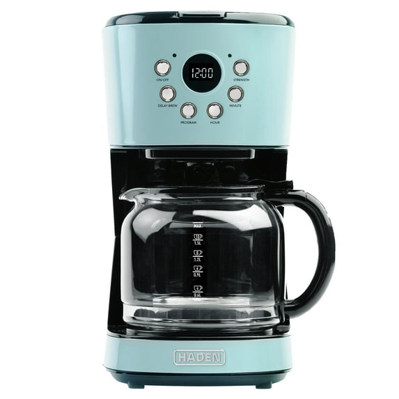 Haden Coffee Machine, 12 Cup Programmable Coffee Maker, Turquoise & Chrome