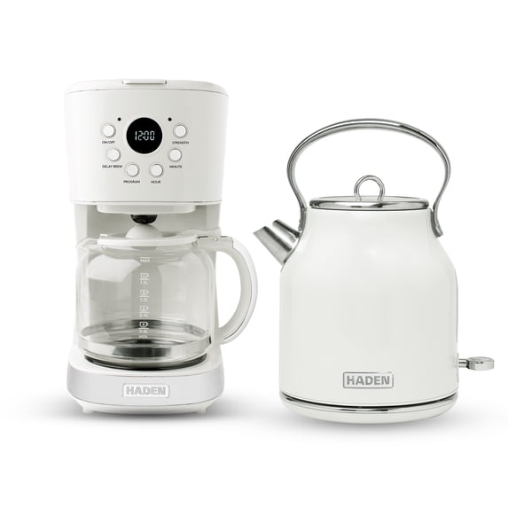 Haden Coffee Maker & Heritage 1.7 Liter Electric Kettle, Ivory & Chrome