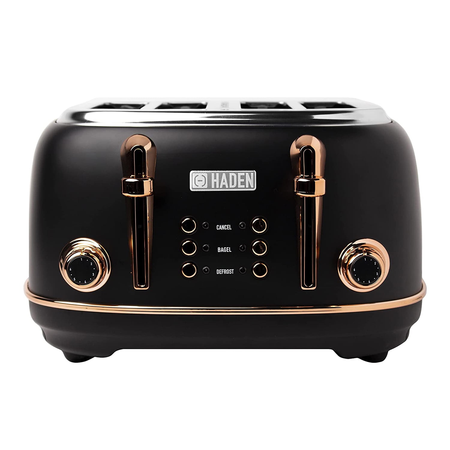 Open Box Haden Dorset 4 Slice Stainless Steel Toaster with Tray, Black/Copper