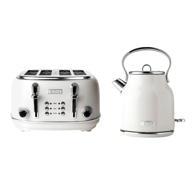 Haden Heritage 1.7 Liter Electric Kettle with 2 Slice Bread Toaster, White  