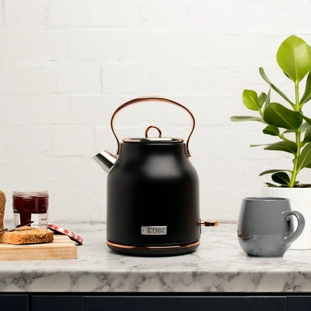 Haden - Heritage  1.7 Liter Electric Kettle Stainless Steel with Auto Shut -Off - Black/Copper