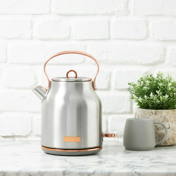 Haden Heritage 1.7 Liter Stainless Steel Electric Kettle, Steel / Copper - 75103