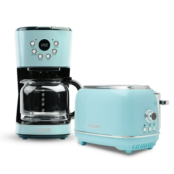Haden Heritage 12 Cup Programmable Coffee Maker with Toaster, Turquoise