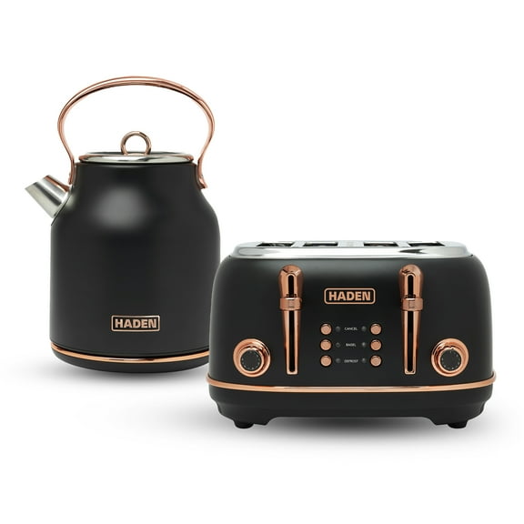 Haden Heritage 1500 1.7 Electric Kettle, Matte Black Finish with Copper Accents
