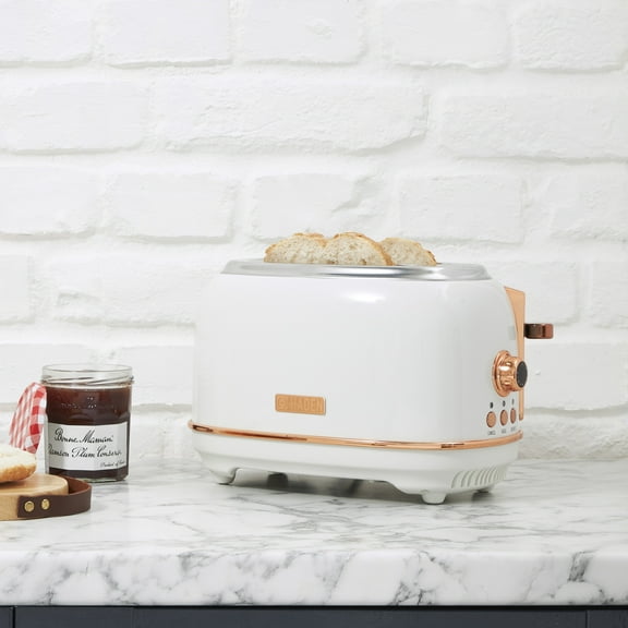 Haden Heritage 2 Slice Wide Slot Stainless Steel Toaster, Ivory & Copper
